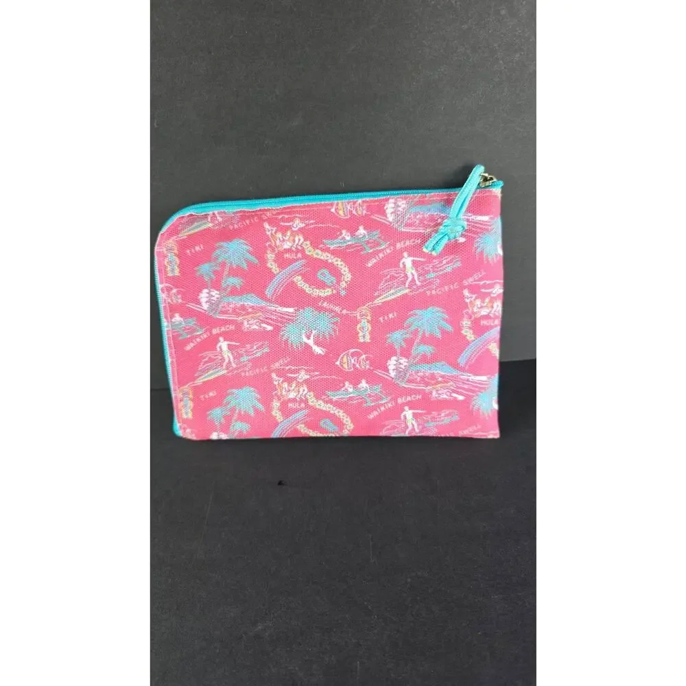 United Airlines Reyn Spooner Pink Hawaiian Zip Travel Pouch Cosmetic Bag Formia
